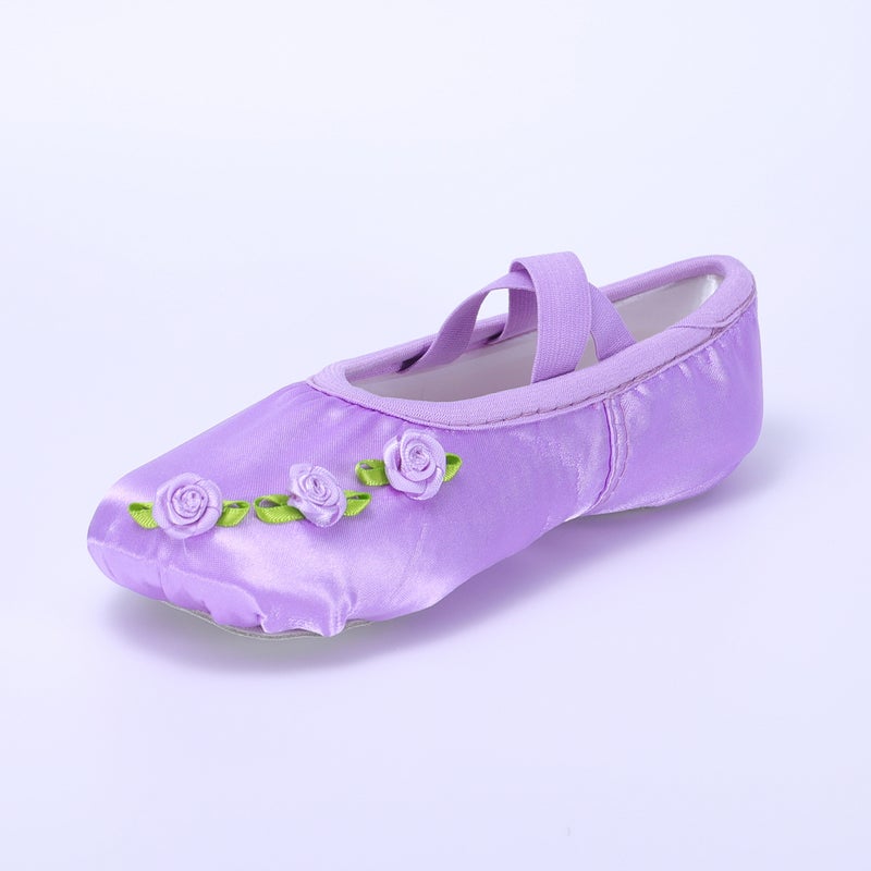 Purple Satin Ballet Dance Shoes Rose Flower Violet Kidsren''s Dance Shoes Soft Sole Cat Claw Shoes Practice 8003 - Image 4