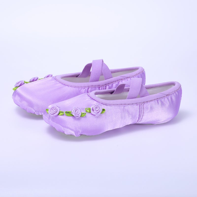 Purple Satin Ballet Dance Shoes Rose Flower Violet Kidsren''s Dance Shoes Soft Sole Cat Claw Shoes Practice 8003 - Image 3