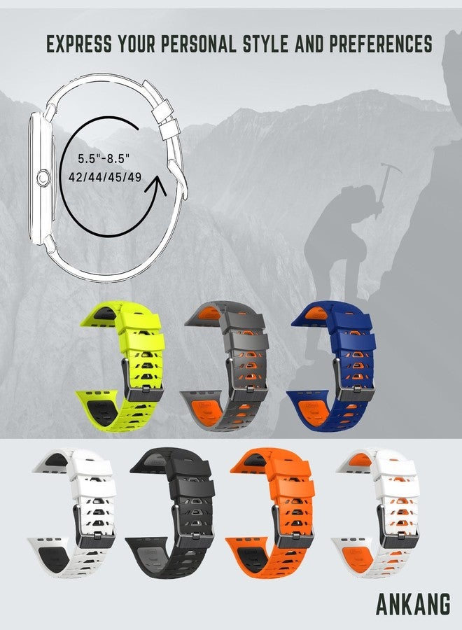 انكانغ سوار ساعة ANKANG لساعة Apple Watch Ultra 2 49 مم 45 مم 44 مم 42 مم، سوار ساعة ناعم من المطاط لساعة iWatch SE 1 2 Series 4 5 6 7 8 9 للرجال والنساء باللون الأخضر الليموني والأسود - Image 5