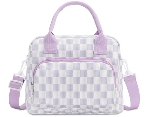 OYLOLA Lunch Bag Women Lunch Box for Women Adult Cute Insulated Lunch Bag Lager Cooler Lunch Tote Bags for Work Picnic (Beige-Purple Plaid) - Image 1