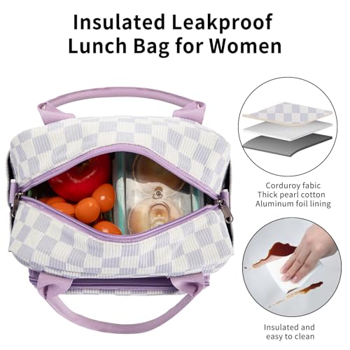 OYLOLA Lunch Bag Women Lunch Box for Women Adult Cute Insulated Lunch Bag Lager Cooler Lunch Tote Bags for Work Picnic (Beige-Purple Plaid) - Image 5