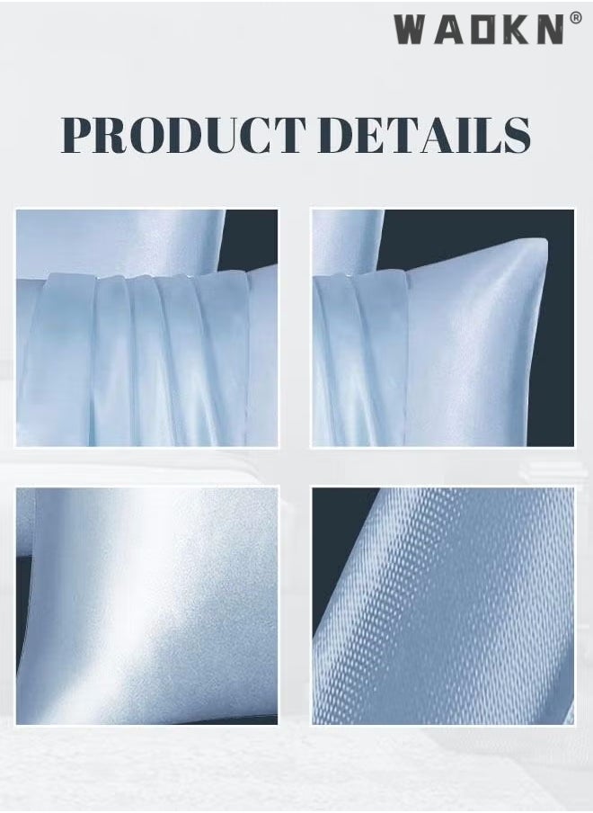 WAOKN 2-Piece Silk Pillowcase for Hair and Skin,- Allergen Resistant Dual Sides,Soft,Breathable and Sliky Silk Pillowcases King Set of 2,Silk Pillow Cases with Hidden Zipper,Soft Breathable (51*102CM,Blue)  - Image 4