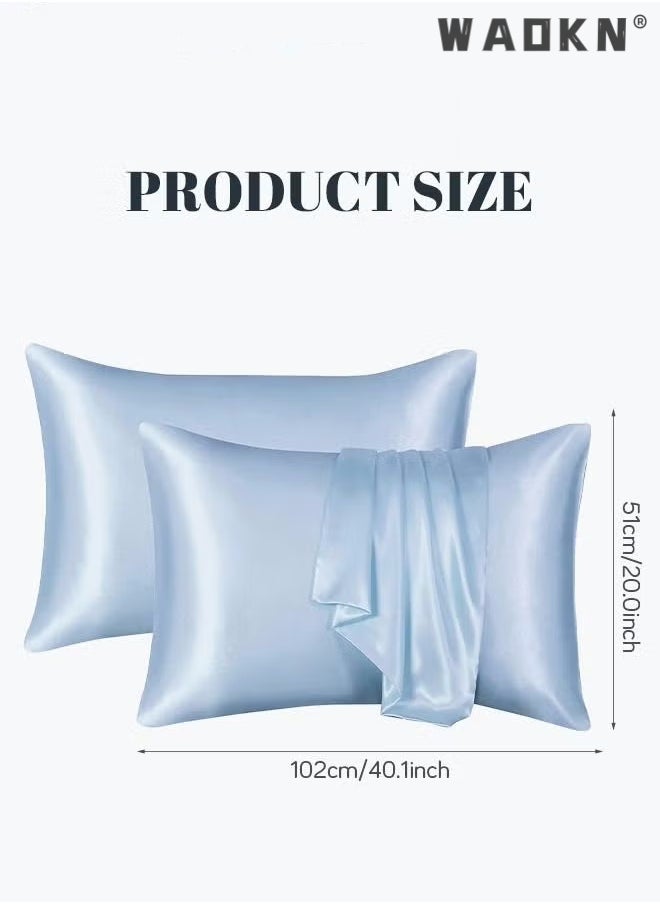 WAOKN 2-Piece Silk Pillowcase for Hair and Skin,- Allergen Resistant Dual Sides,Soft,Breathable and Sliky Silk Pillowcases King Set of 2,Silk Pillow Cases with Hidden Zipper,Soft Breathable (51*102CM,Blue)  - Image 3