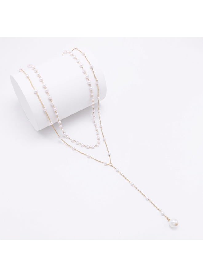 Aisansty Layered Pearl Choker Neckalces for Women 16k Gold Plated Dainty Faux Pearl Drop Pendant Y shaped Layered Necklace Gift Gold Jewelry for Women - Image 5