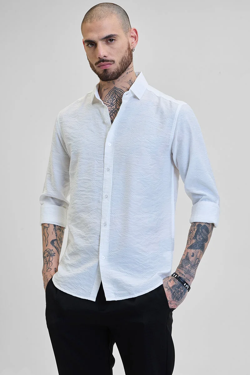 SNITCH White Textured Slim Fit Shirt