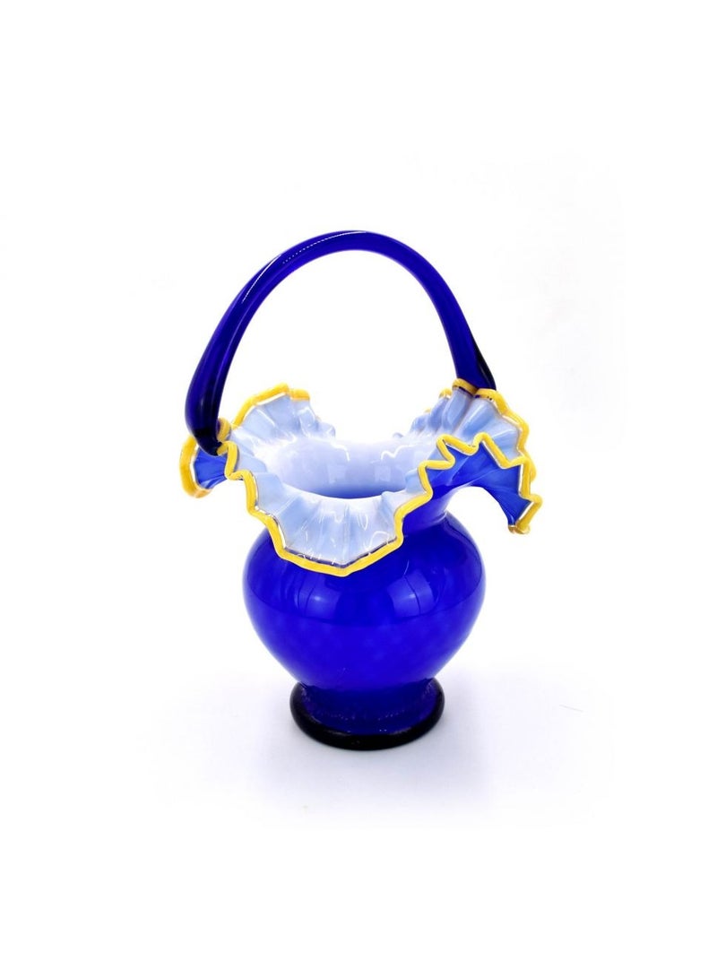 LTR L.T.R Blue Vase With Handle - Assorted Colour Tabletop Flower Vase for Home Decor Bedroom Living Room Office Wedding Table Decorative Item for Festivals Birthday  - Image 1
