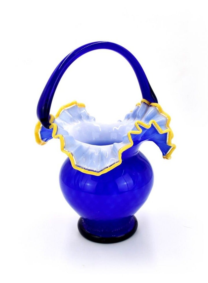 LTR L.T.R Blue Vase With Handle - Assorted Colour Tabletop Flower Vase for Home Decor Bedroom Living Room Office Wedding Table Decorative Item for Festivals Birthday  - Image 2