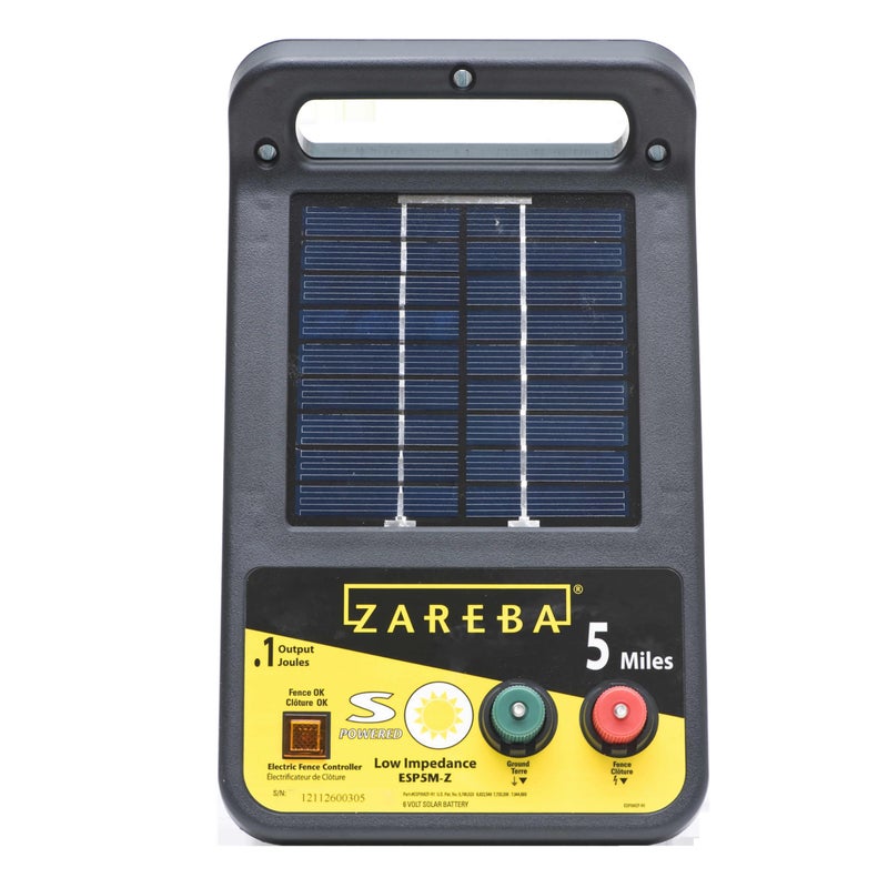 Zareba ESP5M-Z Solar Powered Electric Fence Charger - 5 Mile Lightning Electric Fence Energizer, Low Impedance, Contain Animals and Keep Out Predators, Black - Image 1