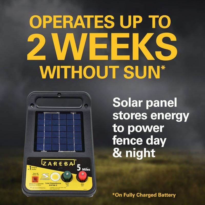 Zareba ESP5M-Z Solar Powered Electric Fence Charger - 5 Mile Lightning Electric Fence Energizer, Low Impedance, Contain Animals and Keep Out Predators, Black - Image 5