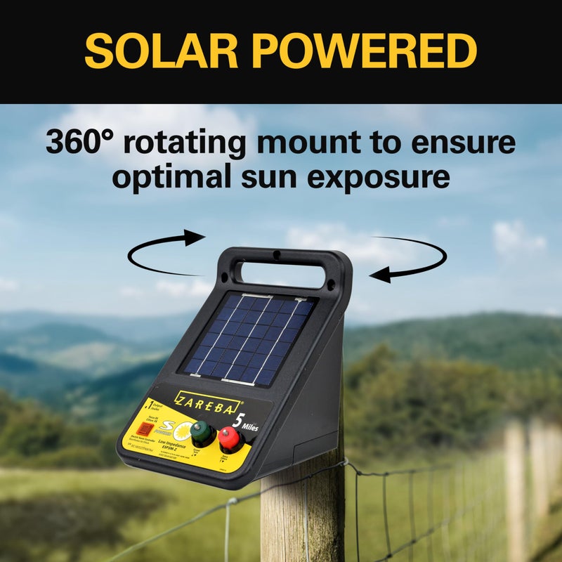 Zareba ESP5M-Z Solar Powered Electric Fence Charger - 5 Mile Lightning Electric Fence Energizer, Low Impedance, Contain Animals and Keep Out Predators, Black - Image 2