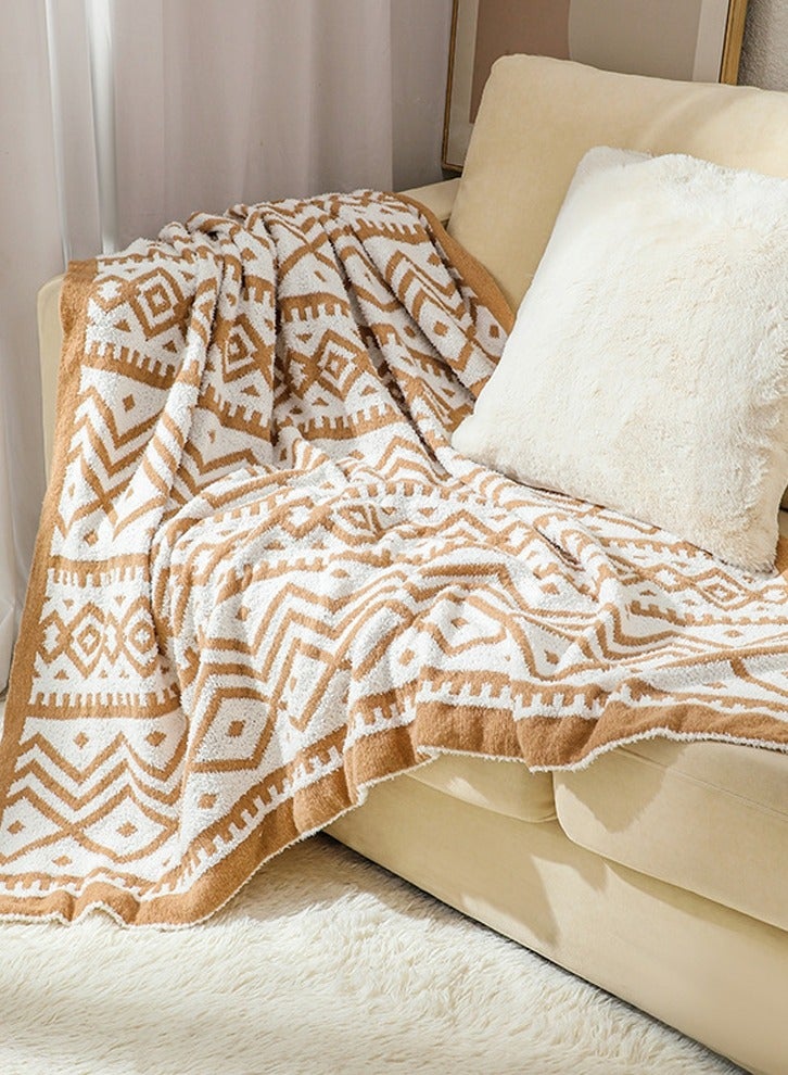 Loquat Bohemian Style Printed Soft Throw Blanket Keep Warm Brown/White - Image 1