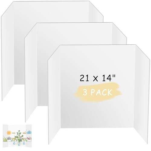 HAUTOCO 3 Pcs Small Trifold Poster Board 21 x 14 inches Tri Fold Presentation Boards White Corrugated Project Boards for Science Fair School Project Event Displays Business - Image 1