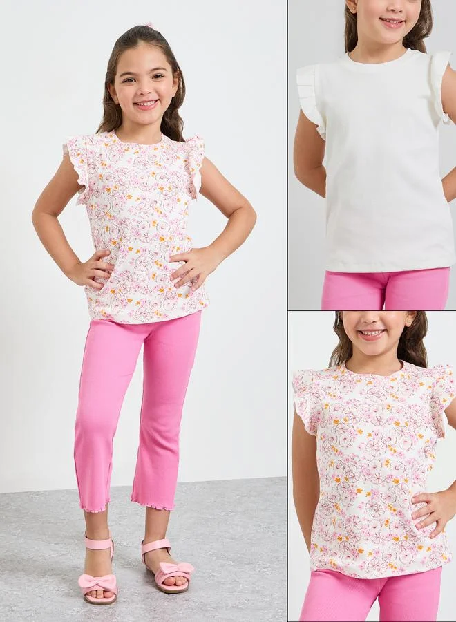Styli Pack of 2 - Round Neck Frill Sleeve T-Shirt