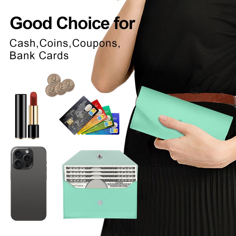 Nolcha Pu Leather Cash Envelope Wallet - Reusable Cash Stuffing Wallet for Men and Women -Green - Image 4