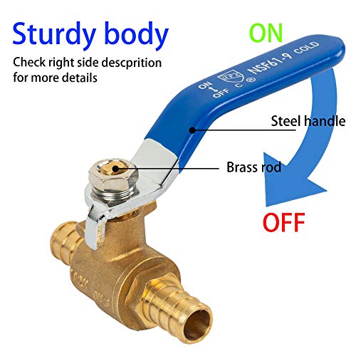 Hourleey 10 Pieces 1/2 Inch Pex Brass Full Port Shut Off Ball Valve HOT AND COLD, Quarter Turn HOT (RED) COLD (BLUE) of Brass Water Stop Shutt off - Image 3
