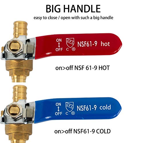 Hourleey 10 Pieces 1/2 Inch Pex Brass Full Port Shut Off Ball Valve HOT AND COLD, Quarter Turn HOT (RED) COLD (BLUE) of Brass Water Stop Shutt off - Image 2