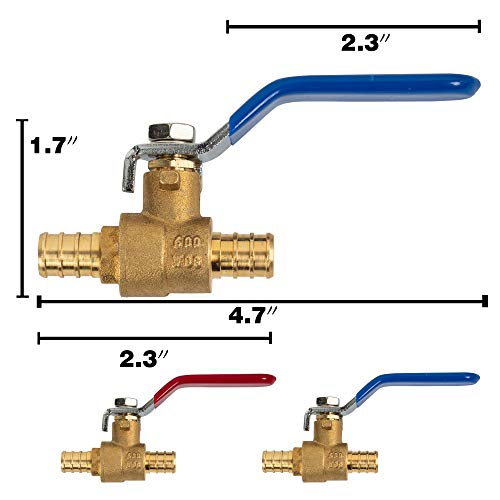 Hourleey 10 Pieces 1/2 Inch Pex Brass Full Port Shut Off Ball Valve HOT AND COLD, Quarter Turn HOT (RED) COLD (BLUE) of Brass Water Stop Shutt off - Image 4