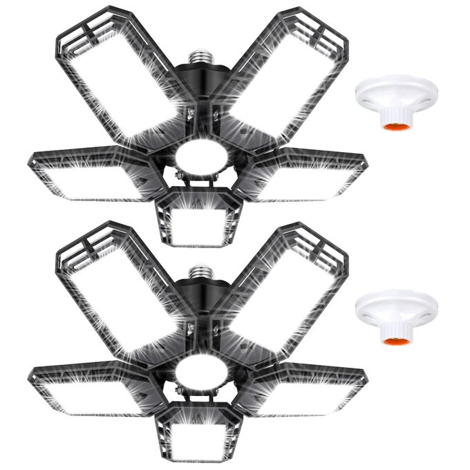 LED GARAGE LIGHTS 2 PACKCEILING LED SHOP LIGHT 160W 16000LM 6500K SCREW IN LED LIGHT WITH 51 DEFORMABLE PANELS BRIGHT LED LIGHTING FOR GARAGE WORKSHOP BASEMENT SUPPORT E26E27 SOCKET