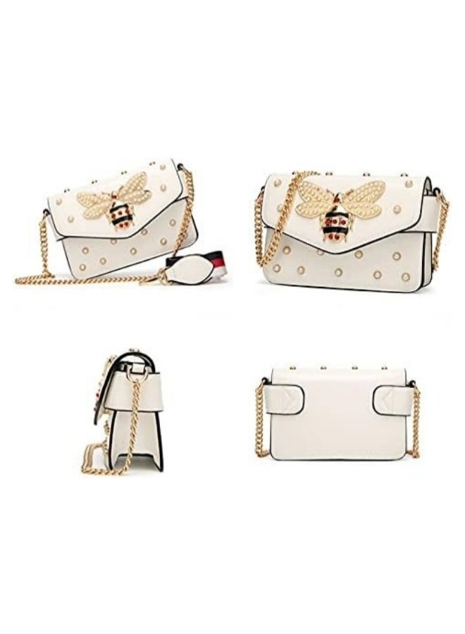 Women's Versatile Bee Decorated Crossbody Bag, Women's Chain Shoulder Bag Handbag Sling Bag Side Bag, PU Leather Small Square Bag Carry Bags for Girls and College Students - Image 3
