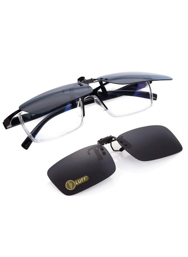 LUFF Polarized Clip On Sunglasses For Prescription/Myopia Eyeglasses Outdoor/Driving (Black-Upgrade Flip) - Image 1