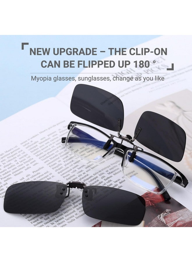 LUFF Polarized Clip On Sunglasses For Prescription/Myopia Eyeglasses Outdoor/Driving (Black-Upgrade Flip) - Image 2