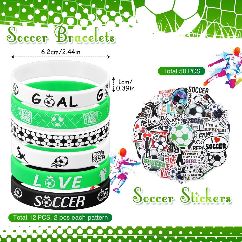 Aoriher 120 Pcs Soccer Party Favors Set Soccer Goodie Bags Stuffers Mini Ball Toys Stickers Whistle Silicone Bracelet Luminous Tattoo Keychain Team Sport Birthday Gifts Party Supplies and Decorations - Image 2