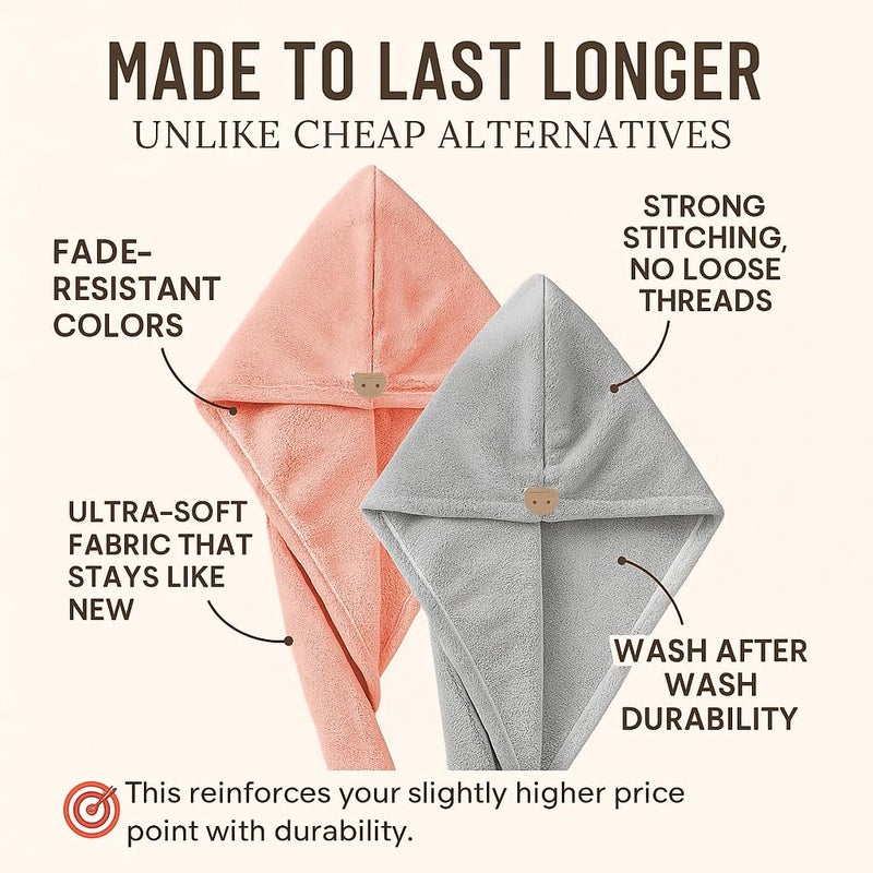 S Decor SD Decor Premium Microfiber Towels for Hair Wrap – Quick Dry Bath Towels for Women, Ultra Absorbent Head Towels Wrap for Ladies, Lightweight Hair Accessories for Woman (Pack of 2-Grey & Blue) - Image 3