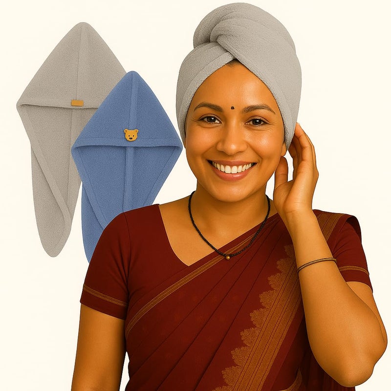 S Decor SD Decor Premium Microfiber Towels for Hair Wrap – Quick Dry Bath Towels for Women, Ultra Absorbent Head Towels Wrap for Ladies, Lightweight Hair Accessories for Woman (Pack of 2-Grey & Blue) - Image 1