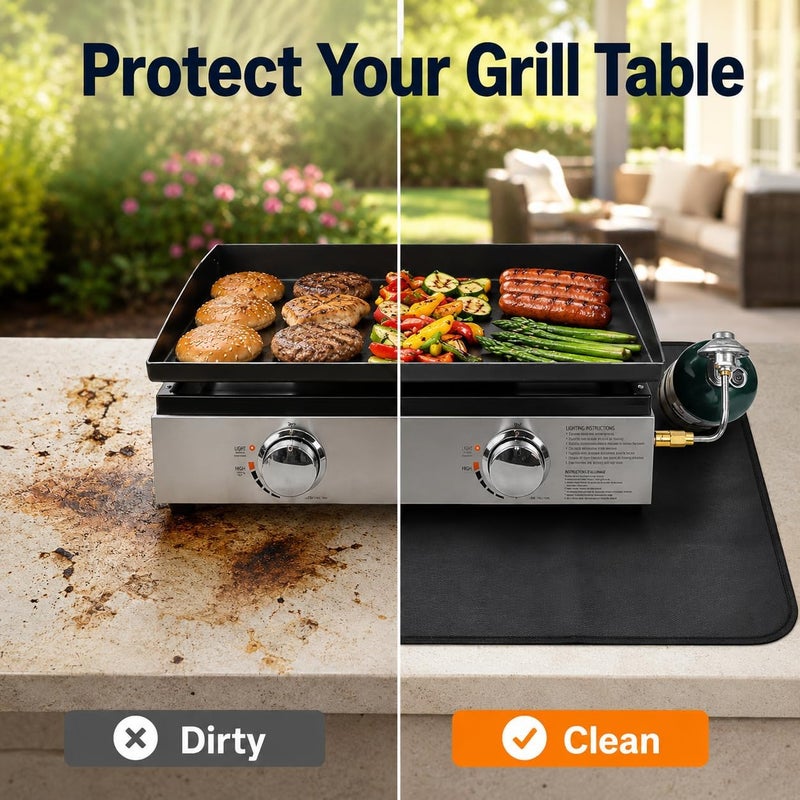 اف ال اي اس ال دي لوح حماية مقاوم للحريق والماء من تحت صينية الشواء Blackstone BBQ، أغطية مقاومة للحرارة ل��شواء في الهواء الطلق لحماية طاولة التحضير وطاولة الشواء الخارجية (أسود، 24 × 36 بوصة) - Image 5