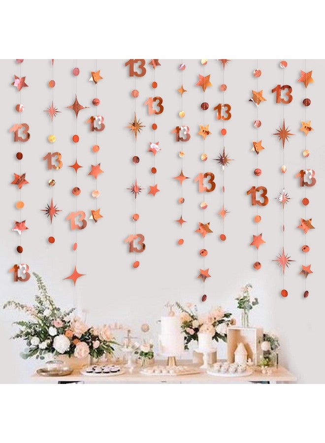 بينك بلوم زينة عيد الميلاد الثالث عشر باللون الذهبي الوردي، رقم 13، دائرة منقطة، نجمة متلألئة، لافتة معدنية معلقة، خلفية، لافتة، للفتيات في سن 13 عامًا، لوازم حفلات المراهقين الرسمية - Image 4