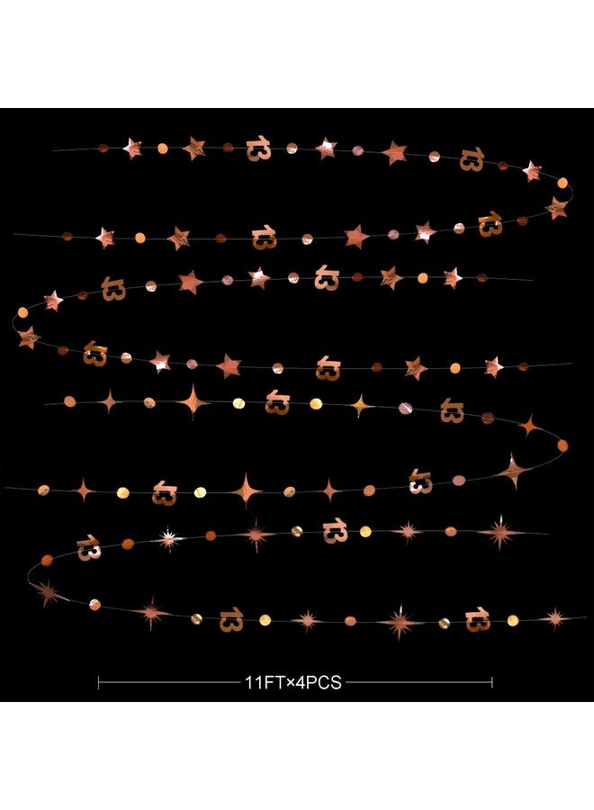 بينك بلوم زينة عيد الميلاد الثالث عشر باللون الذهبي الوردي، رقم 13، دائرة منقطة، نجمة متلألئة، لافتة معدنية معلقة، خلفية، لافتة، للفتيات في سن 13 عامًا، لوازم حفلات المراهقين الرسمية - Image 2