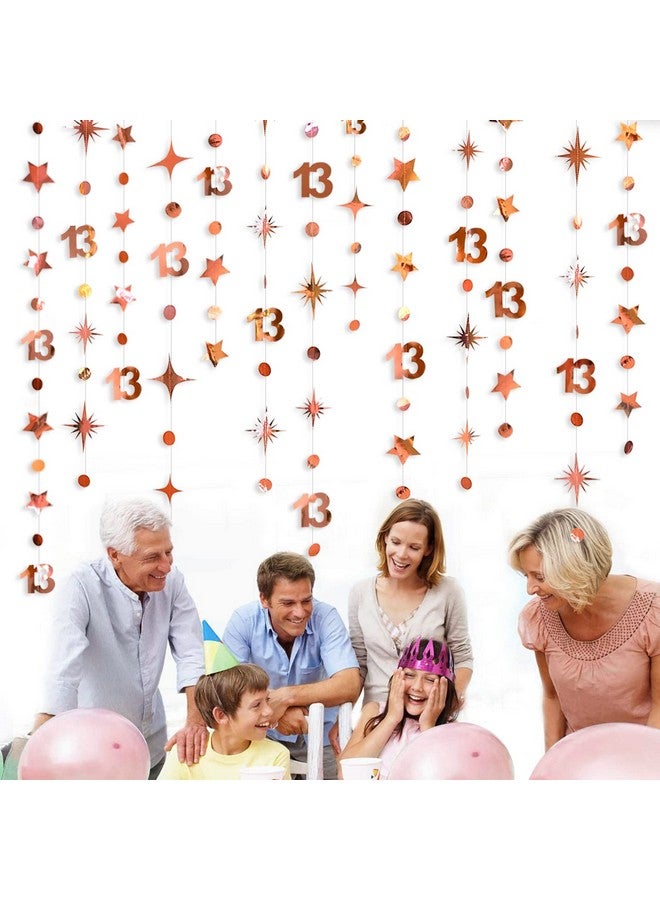 بينك بلوم زينة عيد الميلاد الثالث عشر باللون الذهبي الوردي، رقم 13، دائرة منقطة، نجمة متلألئة، لافتة معدنية معلقة، خلفية، لافتة، للفتيات في سن 13 عامًا، لوازم حفلات المراهقين الرسمية - Image 3