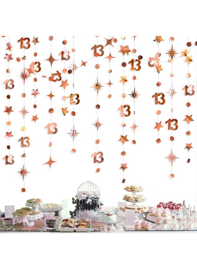 بينك بلوم زينة عيد الميلاد الثالث عشر باللون الذهبي الوردي، رقم 13، دائرة منقطة، نجمة متلألئة، لافتة معدنية معلقة، خلفية، لافتة، للفتيات في سن 13 عامًا، لوازم حفلات المراهقين الرسمية - Image 1