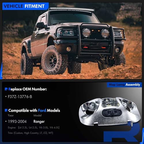 RHAOCZIYAUTO F37Z-13776-B Upgrade LED Cab Map Lamp Assembly Fit for Ford Ranger 1993-2004 Interior Roof Headliner Dome Map Light Lamp Ceiling Overhead Reading Lights Replace # F37Z13776B - Image 2