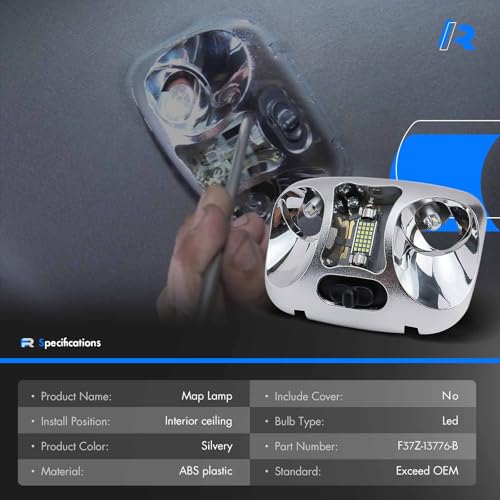 RHAOCZIYAUTO F37Z-13776-B Upgrade LED Cab Map Lamp Assembly Fit for Ford Ranger 1993-2004 Interior Roof Headliner Dome Map Light Lamp Ceiling Overhead Reading Lights Replace # F37Z13776B - Image 5