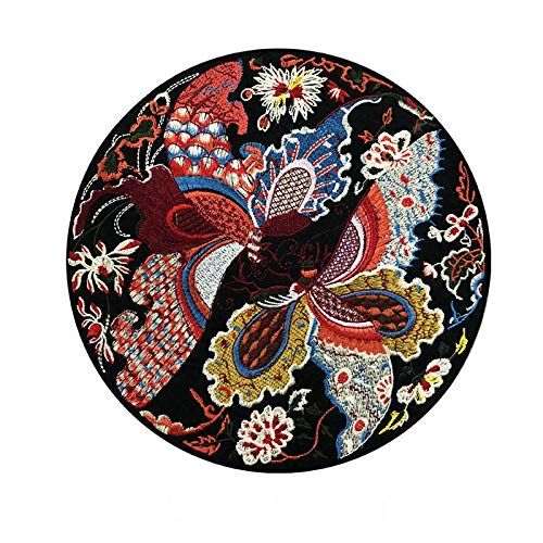 FEEPOP Chinese Famous Ethnic Embroidery Cloth Sticking Round Big Bird and Butterfly Flower Picture Back Glue Clothing Bag Accessory Embroidery Sticking Cloth(Color 2) - Image 1