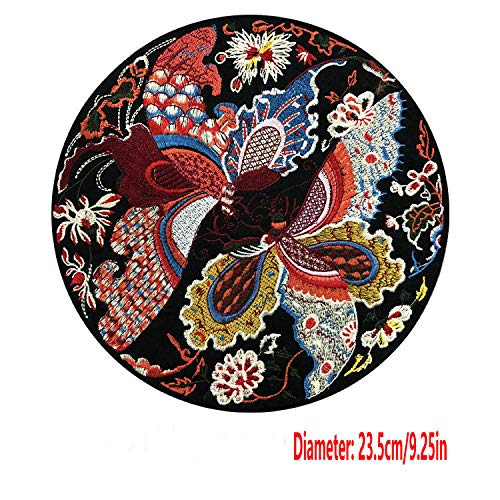 FEEPOP Chinese Famous Ethnic Embroidery Cloth Sticking Round Big Bird and Butterfly Flower Picture Back Glue Clothing Bag Accessory Embroidery Sticking Cloth(Color 2) - Image 2