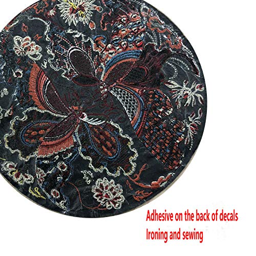FEEPOP Chinese Famous Ethnic Embroidery Cloth Sticking Round Big Bird and Butterfly Flower Picture Back Glue Clothing Bag Accessory Embroidery Sticking Cloth(Color 2) - Image 3