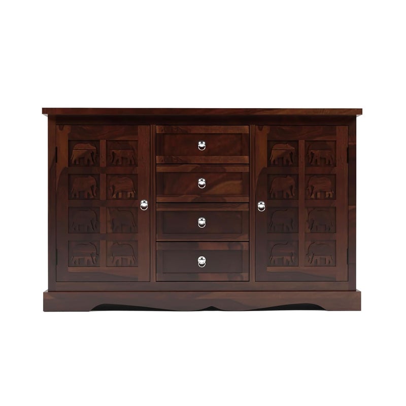 GADWAL FURNITURE GADWAL FURNITURE Solid Sheesham Wood Wooden Cabinet Sideboard with 4 Drawers and 2Door Storage Walnut Finish  - Image 5