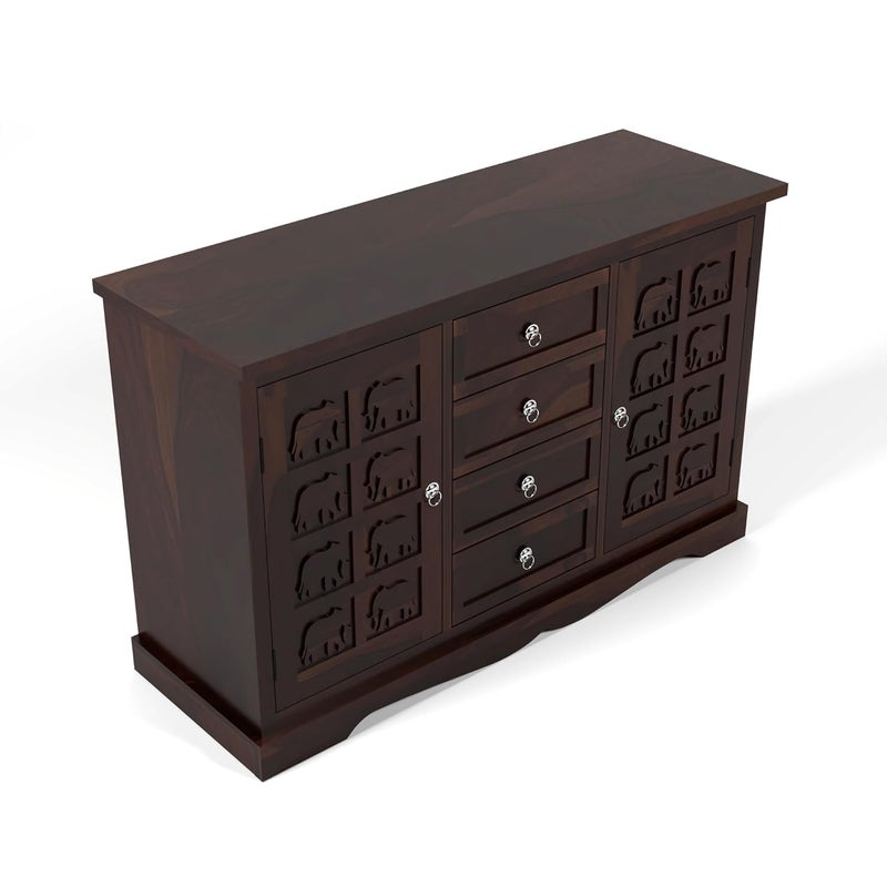GADWAL FURNITURE GADWAL FURNITURE Solid Sheesham Wood Wooden Cabinet Sideboard with 4 Drawers and 2Door Storage Walnut Finish  - Image 4