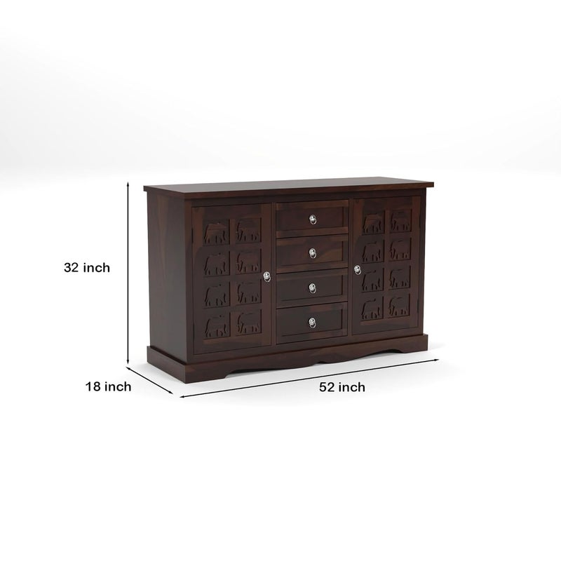 GADWAL FURNITURE GADWAL FURNITURE Solid Sheesham Wood Wooden Cabinet Sideboard with 4 Drawers and 2Door Storage Walnut Finish  - Image 2