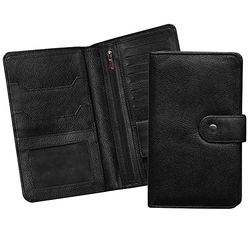 ABYS Genuine Leather Women Clutch||Passport Cover||Cheque Book Case||Passport Holder||Card Holder||Travel Wallet with Button Closure (Black) - Image 1