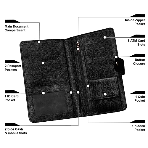 ABYS Genuine Leather Women Clutch||Passport Cover||Cheque Book Case||Passport Holder||Card Holder||Travel Wallet with Button Closure (Black) - Image 4