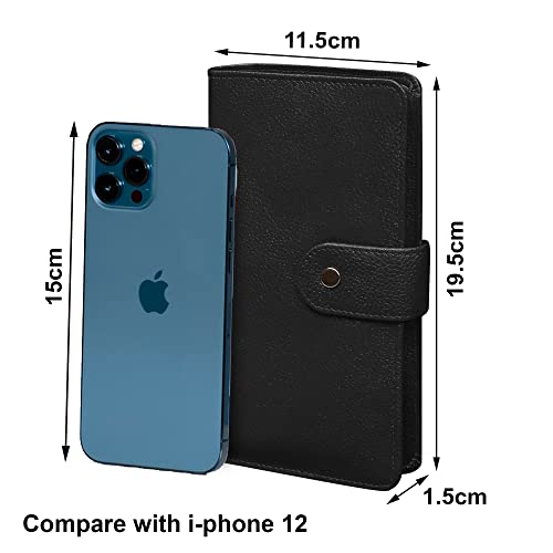 ABYS Genuine Leather Women Clutch||Passport Cover||Cheque Book Case||Passport Holder||Card Holder||Travel Wallet with Button Closure (Black) - Image 2