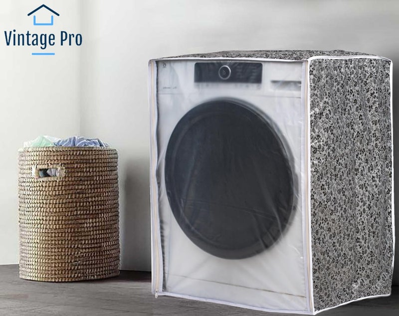 Vintage Pro Front Load Washing Machine Cover Suitable for LG 8.5 Kg, 9 Kg, 9.5 Kg, 10 Kg, 10.5 Kg, 11 Kg, 11.5 Kg, 12 Kg (72cmsX63cmsX81cms, Black & Grey) - Image 2