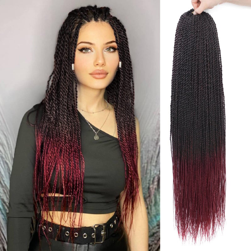 MOSINA Red Crochet Hair Senegalese Twist Crochet Hair 24 Inch Pre Looped Crochet Braid For Black Women 8 Packs Professional Synthetic Braiding Hair With Natural Ends 24 Inch 1BBUG