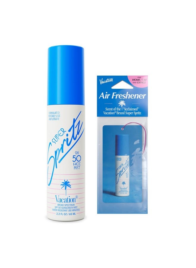 VACATION - Vacation Super Spritz SPF 50 Sunscreen Face Mist + Air Freshener Bundle, Daily Face Sunscreen Spray, SPF Face Spray, Sunscreen Spray for Face, Face Mist Sunscreen, 2.2 fl. Oz. - Image 1