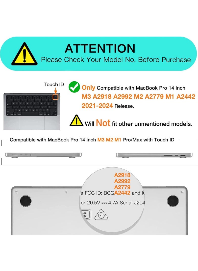 Compatible with MacBook Pro 14 inch Case 2023 2022 2021 Release M3 A2918 A2992 M2 A2779 M1 A2442 Pro Max Chip with Touch ID Protective Plastic Hard Shell Case Cover - Image 2