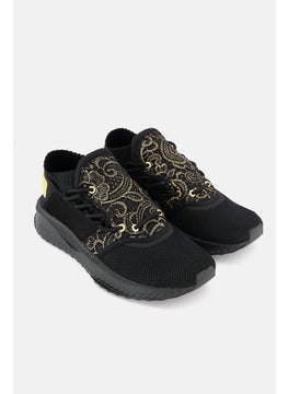 Women TSUGI Shinsei Mesh Lace Shoes, Black and Gold