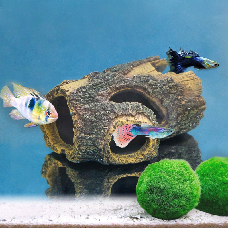 Uniclife Resin Hollow Tree Trunk Betta Log Aquarium Decorations Ornament Fish House Cave Wood House Decor for Small and Medium Fish Tank - Image 2